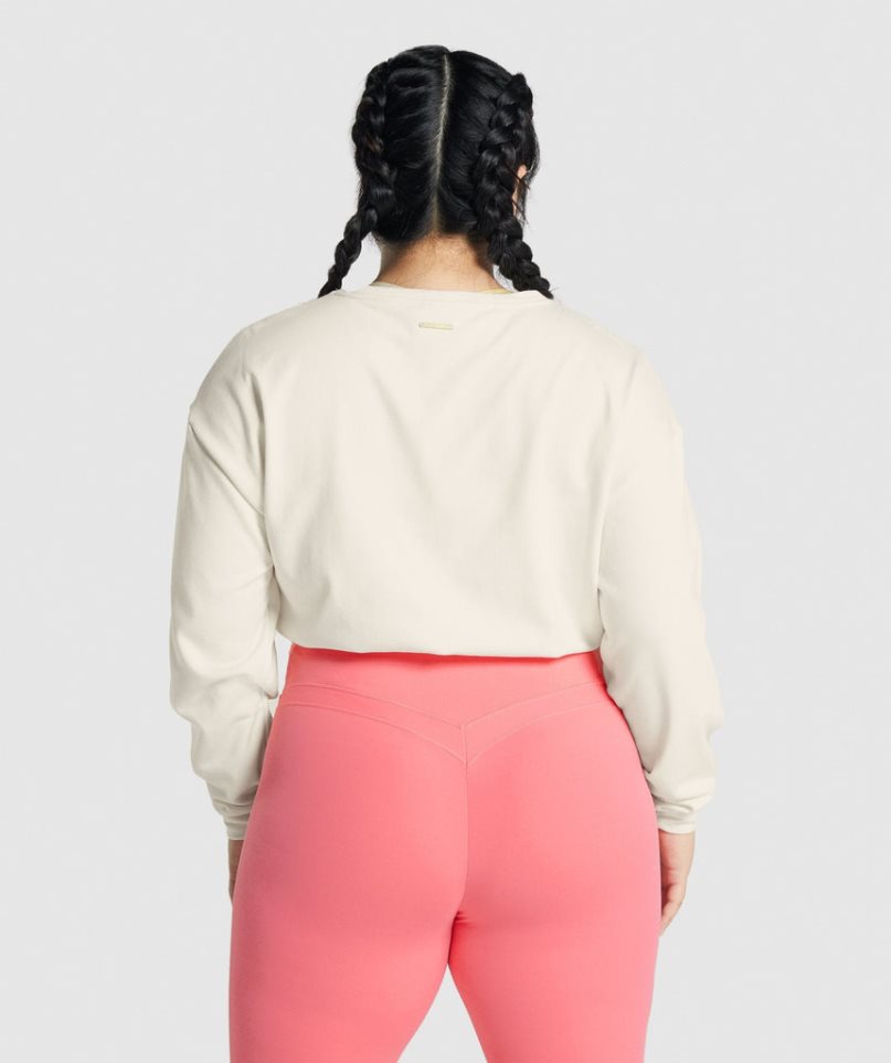 Women's Gymshark Whitney Cropped Sweatshirts Cream | NZ 8GRXMS